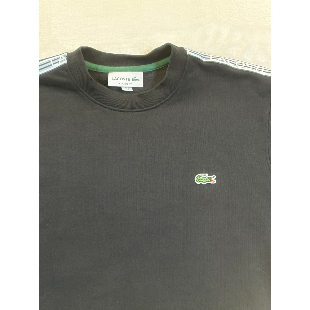 Lacoste Black Logo Tape Crewneck Sweatshirt Mens Size S Excellent